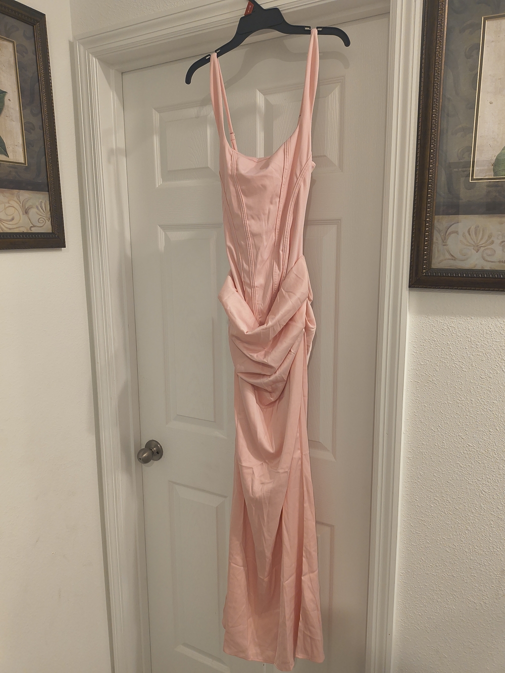 Satin Draped Maxi Dress in Blush Pink